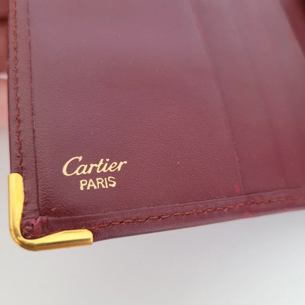 Cartier Must de Cartier Bifold Wallet Burgundy Leather Gold Corners Italy